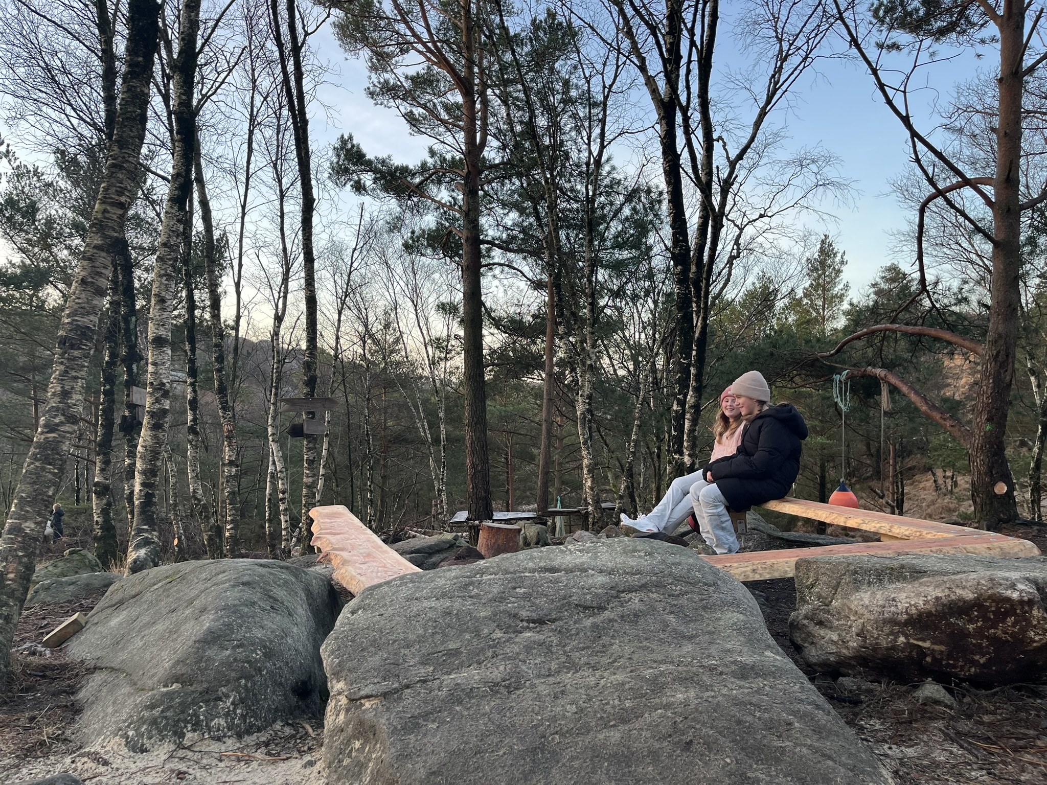 Learners in pairs and trios during active listening in a nature area. Photo: Marte Maurabakken/Climate Creativity.