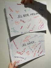 Learners’ hands holding their mind maps about the prompts from step 1.1. Photo: Marte Maurabakken/Climate Creativity.