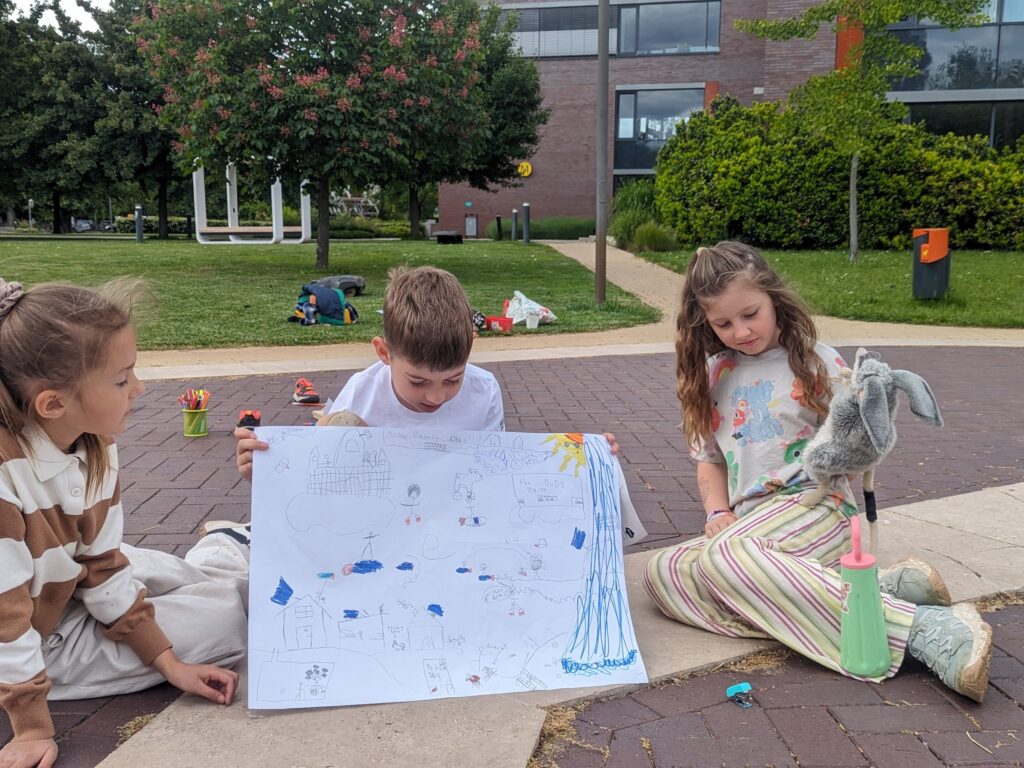 Learners sharing and explaining their Solarpunk visions with the group. Photo by Carmelo Zamora, REAL School Budapest