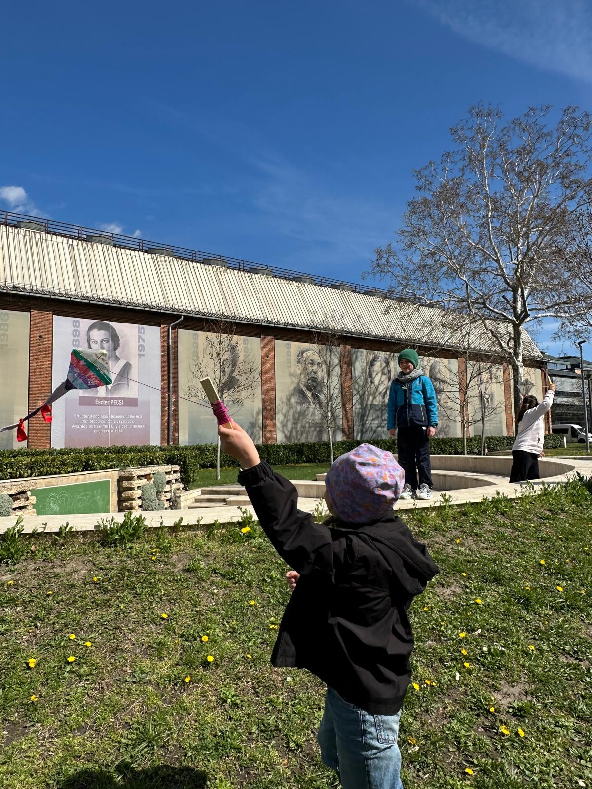With their kites ready, learners enjoyed flying them on a perfect windy day. Photo by Sierra de Lew, REAL School Budapest 